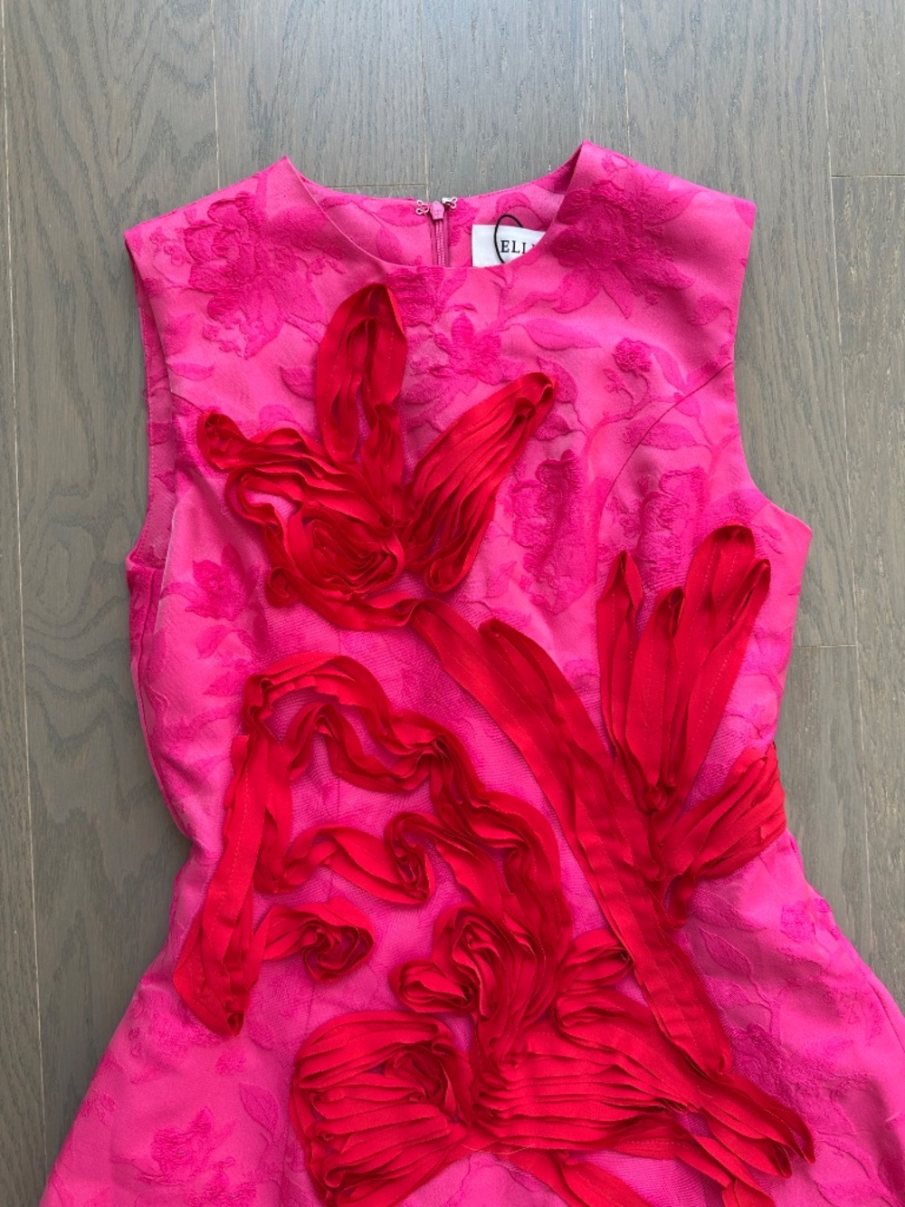 Elliatt Florentia Pink Red Jacquard Maxi Dress Floral - Size Small - Picture 4 of 10